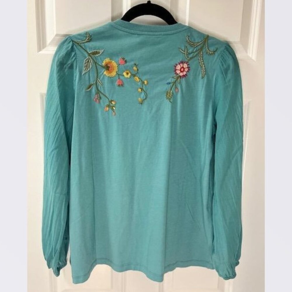 Johnny Was Sopia Mixed Media Top in Dusty Turquoise – Size Small – NWT - Picture 4 of 6